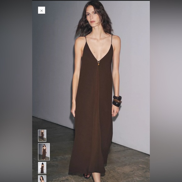 Zara Brown Maxi Boho Flow Dress - Picture 2 of 5